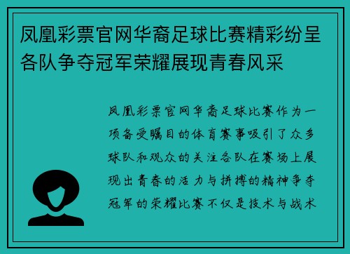 凤凰彩票官网华裔足球比赛精彩纷呈各队争夺冠军荣耀展现青春风采