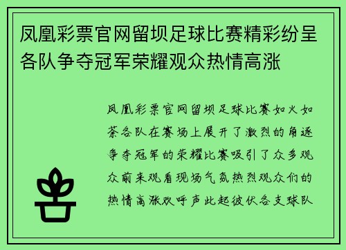 凤凰彩票官网留坝足球比赛精彩纷呈各队争夺冠军荣耀观众热情高涨
