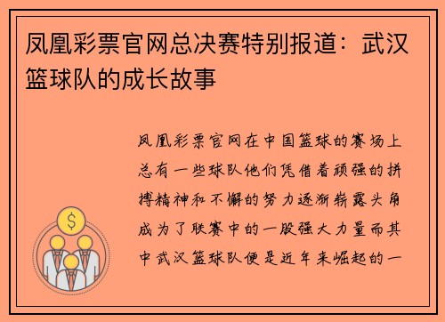 凤凰彩票官网总决赛特别报道：武汉篮球队的成长故事