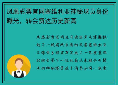 凤凰彩票官网塞维利亚神秘球员身份曝光，转会费达历史新高